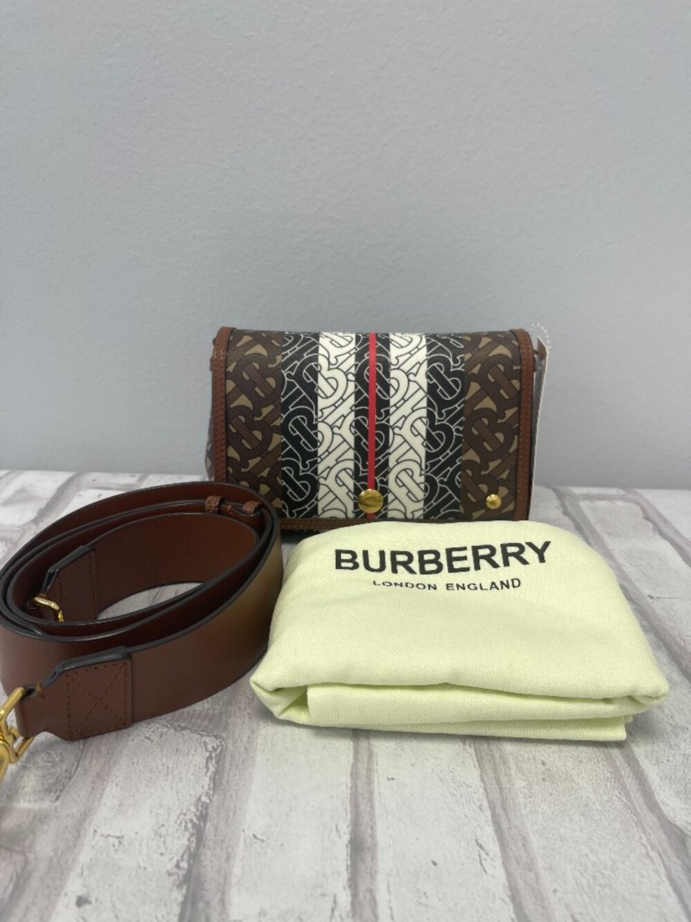 Burberry TB Monogram Coated Canvas & Leather Hackberry Shoulder Bag - Preowned